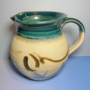 Jarra de gres hecha a mano de Dutch Mill Pottery, estilo vintage, de la década de 1990, torneada a mano y esmaltada.