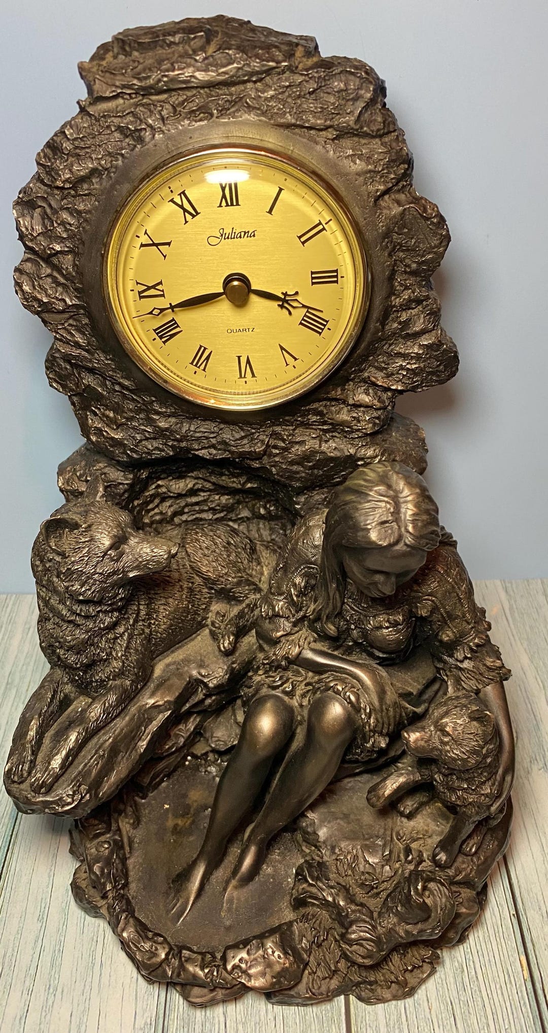 Rare Juliana Collection Native American Girl With Wolves Mantel Clock ...
