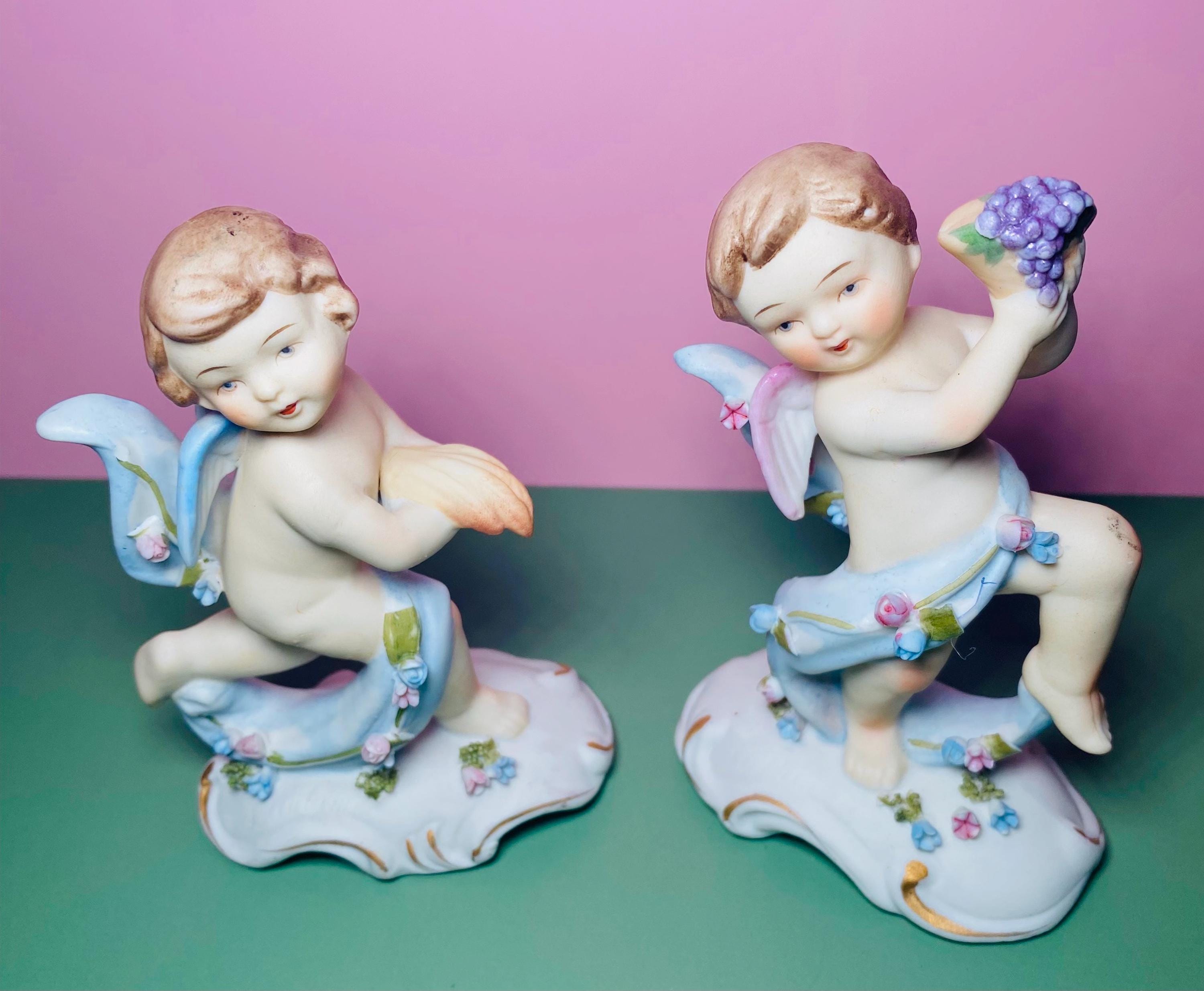 ヴィンテージ 天使の少女と少年 手描きの白磁の置物 2体セット - Etsy 日本