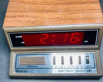 Vintage Westclox Retro 80s Digital Alarm Clock Electric With Battery Backup