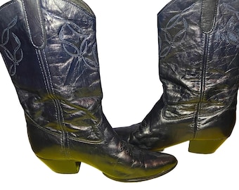 Vintage Laredo Blue Leather Tassel Cowboy Boots Womens 7M Western 1990s USA Made