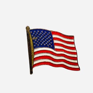 Vintage Gold Tone Waving American Flag Enamel Lapel Pin Made in 1990s