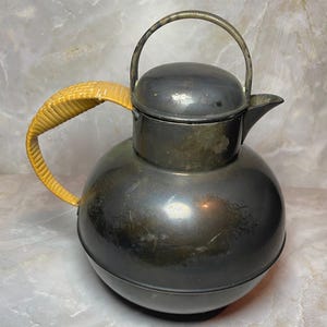 Vintage Bernard Rice's Sons Apollo Silverplate Teapot Wicker Handle Art Deco 1930
