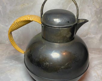 Vintage Bernard Rice's Sons Apollo Silverplate Teapot Wicker Handle Art Deco 1930