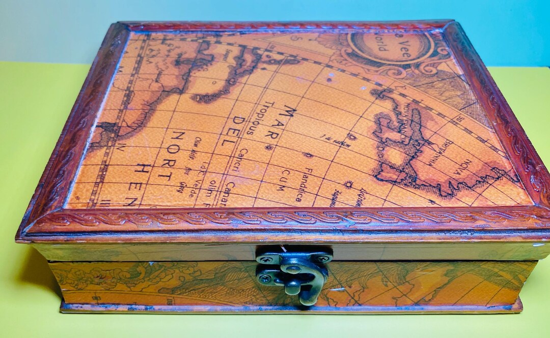 Vintage Style Old World Map Wooden Keepsake Box - Felt Lined Jewelry ...