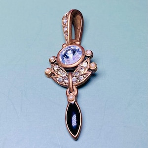 Zwarte onyx goudkleurige sierlijke vintage diamanten hanger