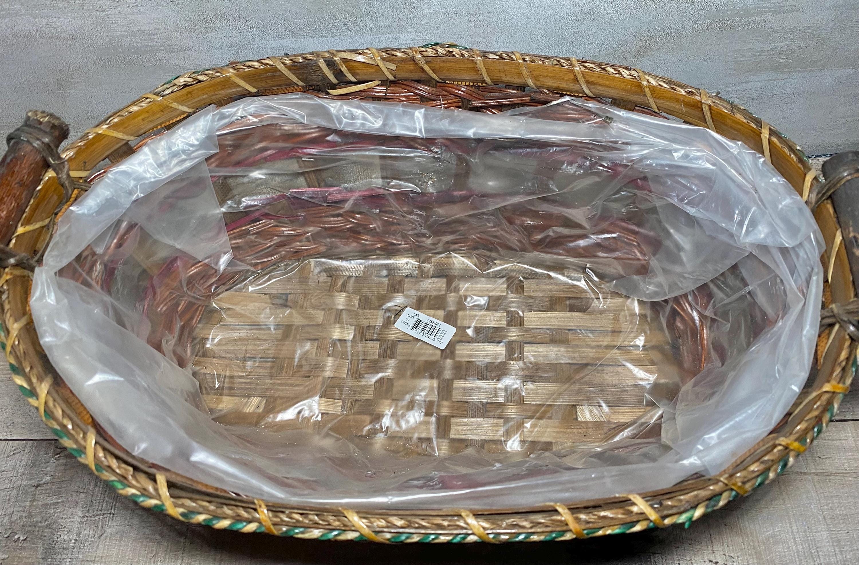 Autumn Fall Harvest Pumpkin Oval Handle Basket With Plastic Liner