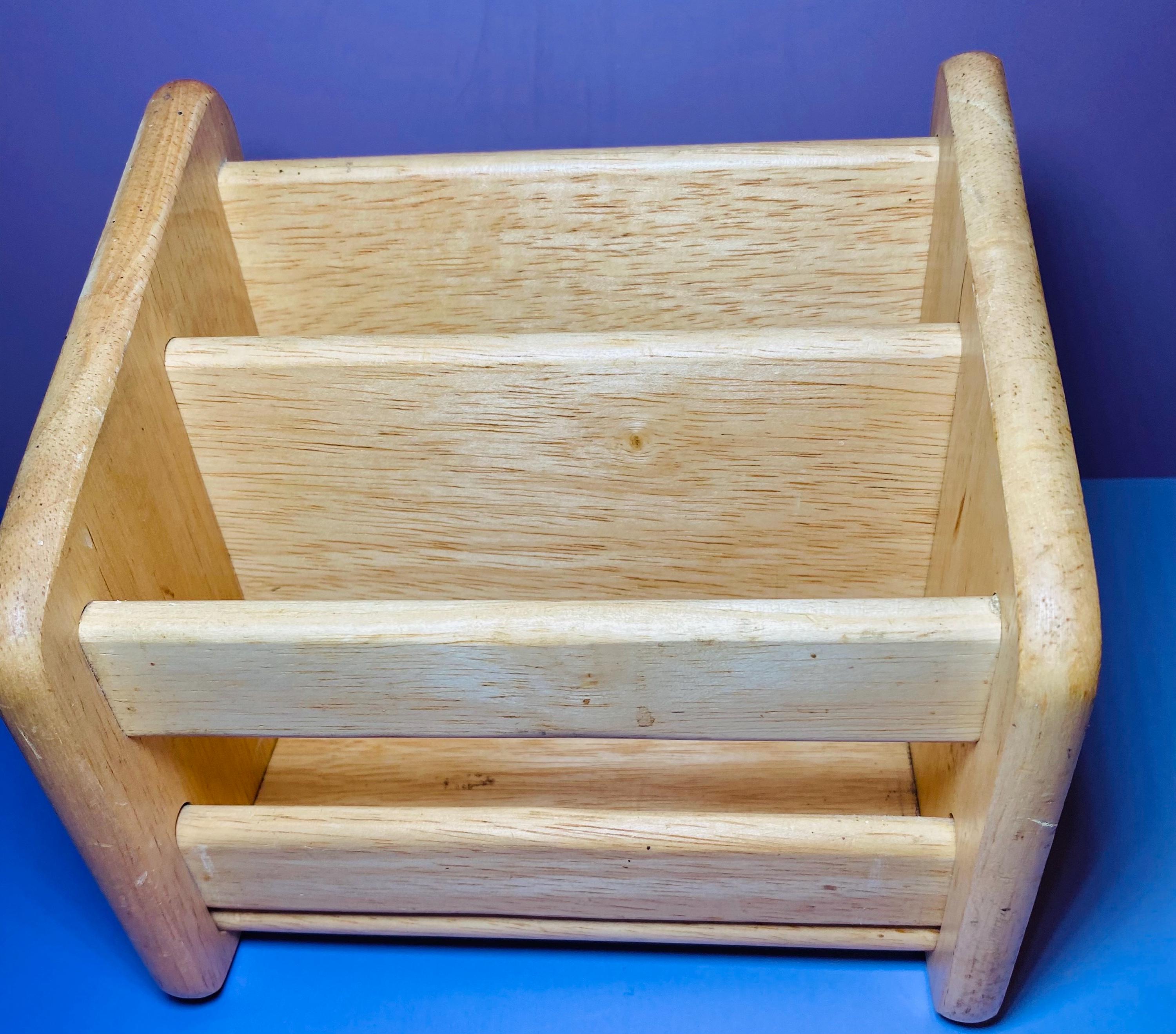 Vintage Wooden Desk Organizer: 2-compartment Letter Holder Remote