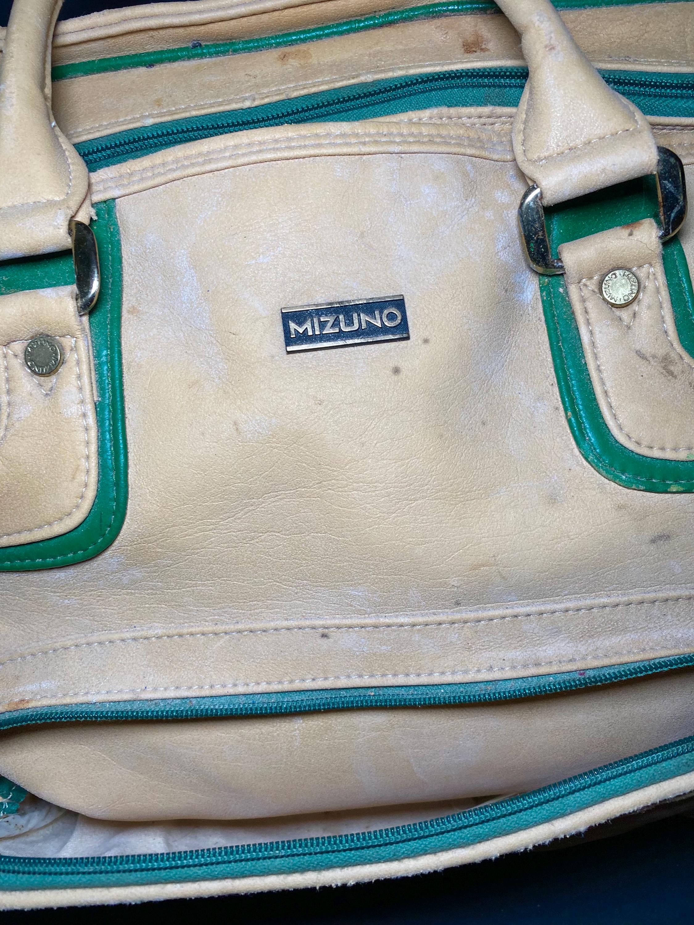 Vintage Mizuno Sports Duffel Bag Cream Green Trim Gym Travel
