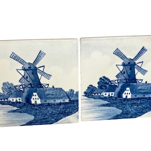 Vintage Nederlandse windmolen tegelset – blauw-witte Delftsblauwe keramische wanddecoratie
