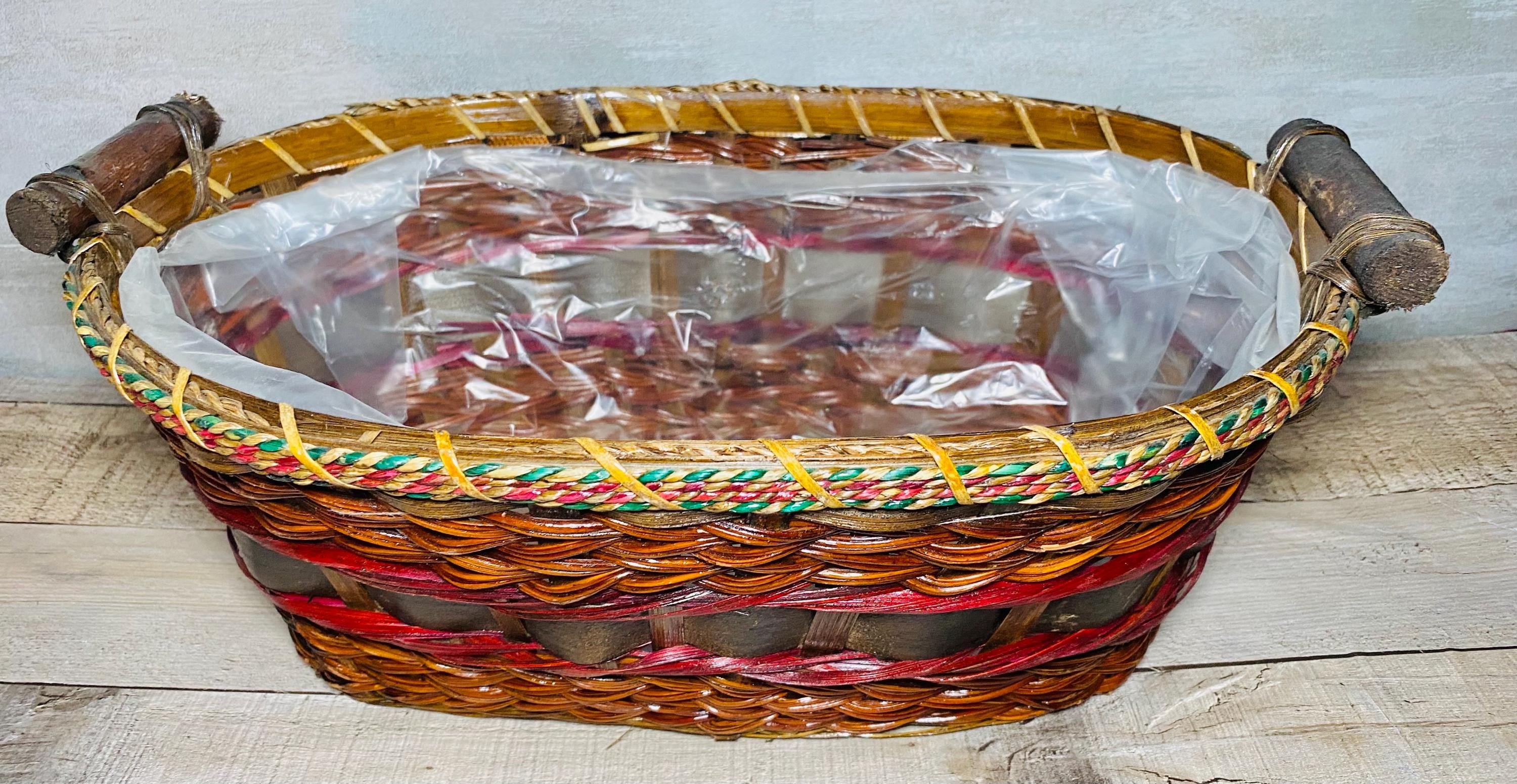 Autumn Fall Harvest Pumpkin Oval Handle Basket With Plastic Liner