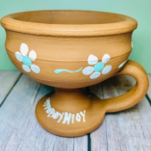 Orthodox Incense Burner Ceramic Clay With Blue White Cross Floral Design
