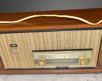 VINTAGE Philco Console Tube Radio AM FM Receiver Mid Century Modern Wood Cabinet Tested and Working