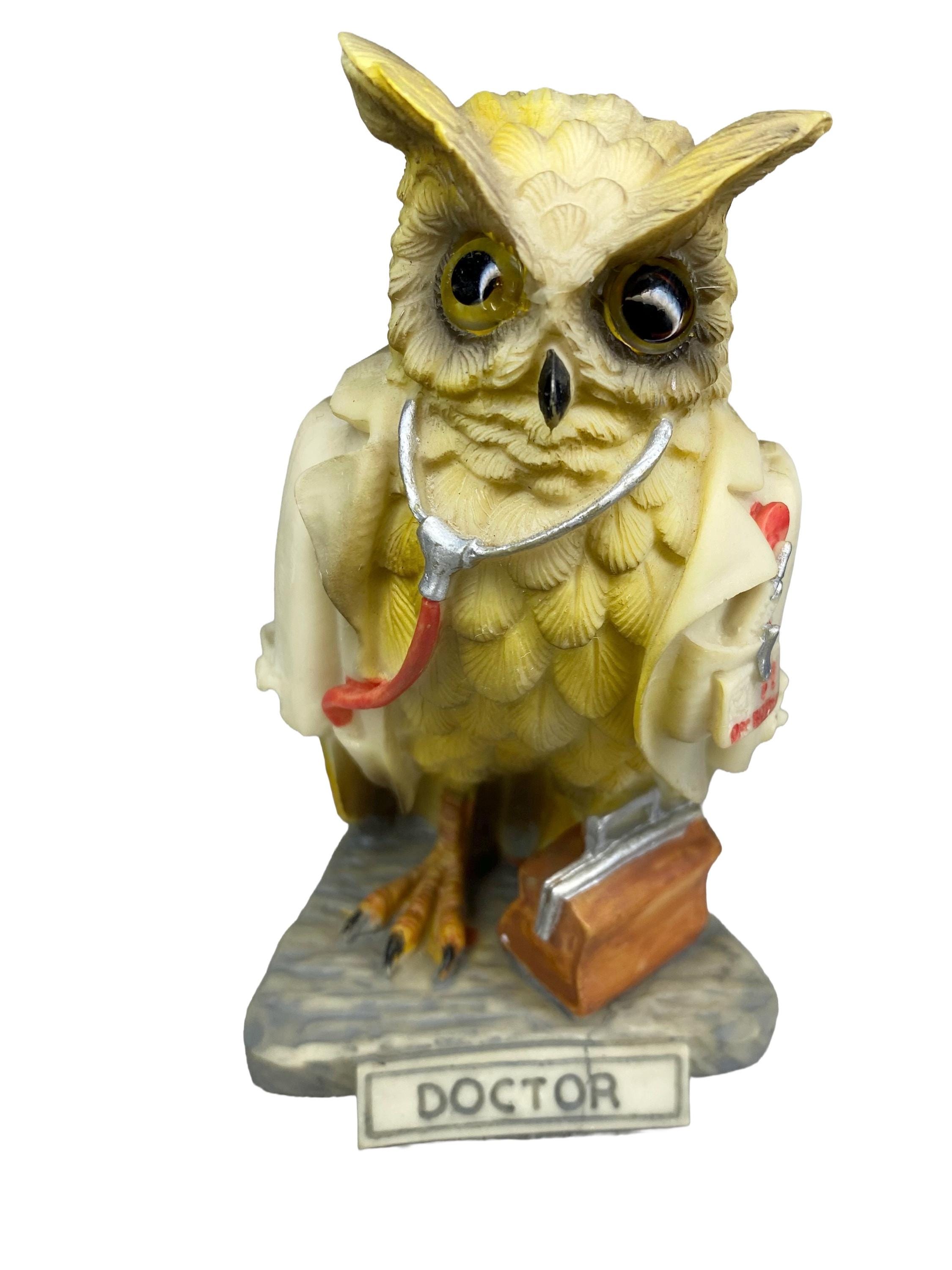 Vintage 1990 Doctor Owl Figurine Resin Statue with Stethoscope Medical Decor