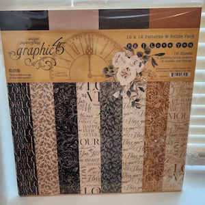 Pacote de padrões e sólidos 12x12 Graphic 45 PS Eu te amo Dia dos Namorados Casamento