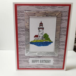 Cartão de Feliz Aniversário de Farol Feito à Mão