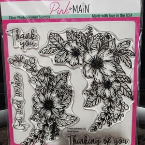 Conjunto de carimbos de fotopolímero transparentes com sprays florais rosa e principal