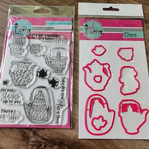 Conjunto de carimbo e matriz para bules de chá rosa e principal