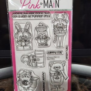 Conjunto de carimbos de fotopolímero transparente Pink and Main Cozy Critters