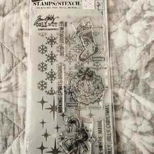 Tim Holtz Stampers Anonymous Christmas blueprints Stamp and Stencil Set