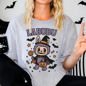 Spooky Labubu Halloween Shirt, Cute Kawaii Cartoon Tee, Funny Trick or Treat Labubu Shirt, Kids Halloween Costume, Anime Monster T-shirt