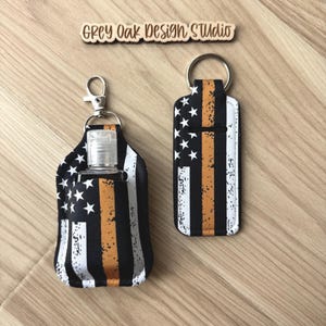 Thin Gold Line Chap-stick & Sanitizer Holder Keychain, 911 Dispatch Keyring, Dispatcher Lip Balm, Emergency Dispatcher, Gold Line Flag