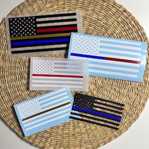 Thin Line Flag Car Decal- Police Line, Police Wife Gift, Fire Wife, Dispatcher, Red Line, First Responder, Thin Blue Line, Deputy Sheriff
