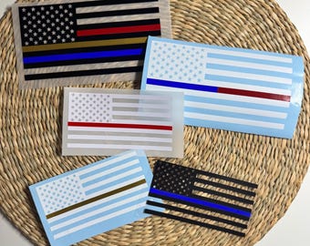 Thin Line Flag Car Decal- Police Line, Police Wife Gift, Fire Wife, Dispatcher, Red Line, First Responder, Thin Blue Line, Deputy Sheriff