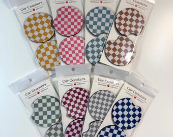 Checkered Coaster Set of 2, Cute Car Accessories, Cup Holder Coasters, New Car Gift, Neoprene Coasters, Car Gifts for Her, Retro Car Coaster