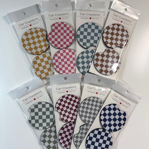 Checkered Car Coasters set of 2 Accessories Neutral Print boho Checkered Cup Holder Coasters Boho Car Coasters Retro Car Coasters