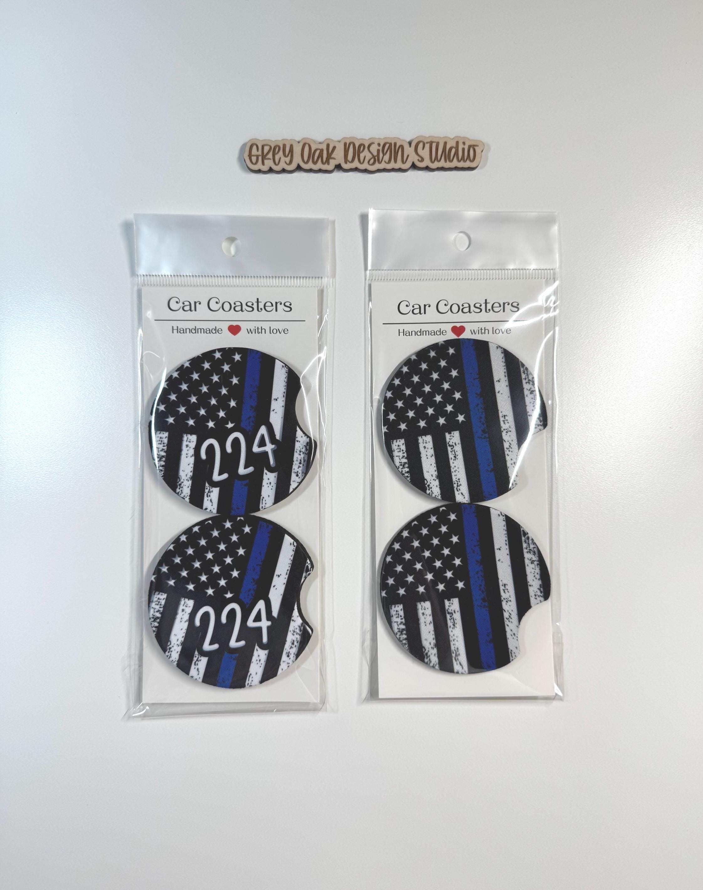 Blue Line Flag Car Coasters Custom W/ Badge Number, Thin Blue Line ...