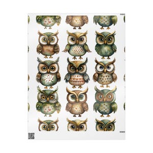 Charming Owl Wrapping Paper, Gift Wrap for Birthdays, Baby Showers, Holidays, Eco-Friendly Packaging