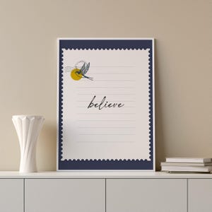 Póster de la palabra Believe, impresión artística motivacional, decoración de pared minimalista moderna, impresiones digitales de pósteres de letras