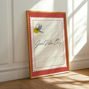 Impression de bonnes vibrations uniquement, affiche de mots, carte postale vintage, art imprimable, art de la typographie