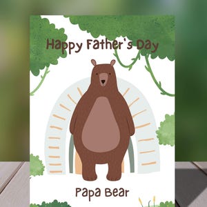 Carte de fête des pères papa ours | Carte imprimable ours mignon | Cadeau papa en téléchargement numérique | Carte animal de la forêt pour la fête des pères