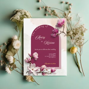 Modèle d’Invitation de Mariage Florale Violet Modifiable – Design Lavande & Verdure, Invitation Canva Imprimable pour Mariages Élégants