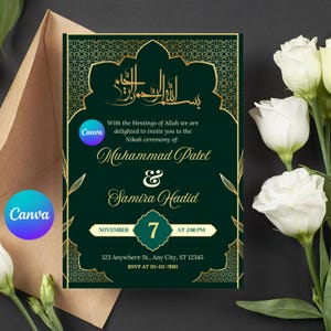 Modèle d'invitation de mariage personnalisé Invitation florale et feuillue modifiable pour mariage digital moderne, carte imprimable