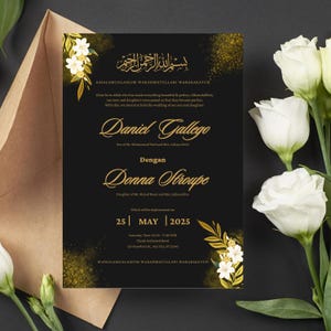 Modelo de Convite de Casamento Editável Elegante Canva Convite Download Digital Instantâneo