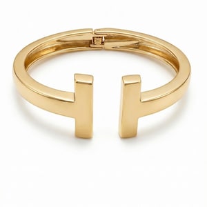 The Modern 14K Gold Plated T-Cuff | Sculptural Gold Hinged Bangle | Minimalist Architectural Bracelet
