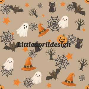 Halloween seamless pattern digital pattern JPG seamless pattern ghost pumpkin bat black cat