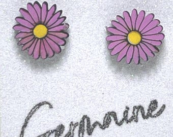 Wooden  hand painted flower stud earrings
