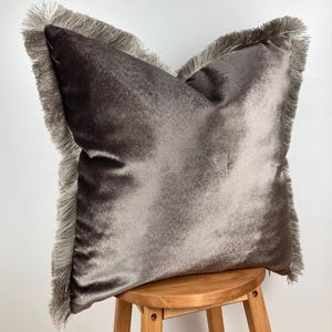 Bronze Velvet Pillow Cover with Fringes Soft Euro Cushion 20x20