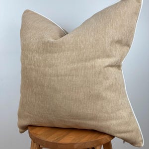 Beige Linen Pillow Cover with White Linen Piping,Oatmeal Textured Throw Cushion Cover,Perfect Gift