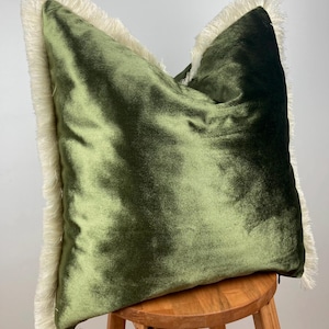 Sage Green Velvet Pillow Cover Luxury Throw Cushion with Tassels,Euro Sham Boho Home Decor