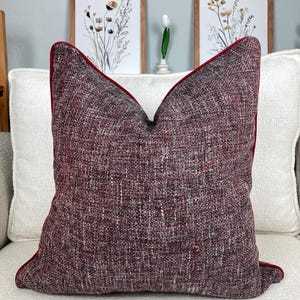Maroon Linen Pillow Cover 20x20,Burgundy Basketweave Woven Throw Cushion,Handmade Modern Living Room Accent
