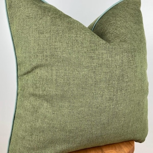 Green Linen Pillow Cover Water Green Piping,Textured Cushion