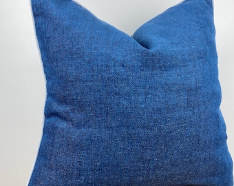 Jean Blue Linen Pillow Cover 20x20 Handmade Thick Soft Throw Cushion