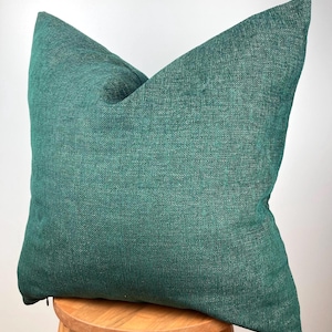 Dark Green Linen Pillow Cover 20x20 Thick Textured Throw Cushion