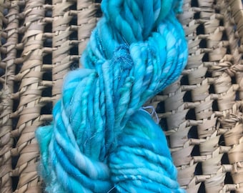 Handspun Art Yarn: Bulky Merino Wool, Turquoise Sea Green (42 yds)