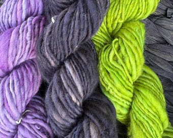 Halloween Handspun Art Yarn: Bulky Hand-Dyed Merino Wool, 150 Yards